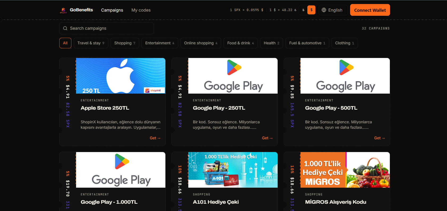 GoBenefits — spend SPX on discount campaigns from Turkish brands